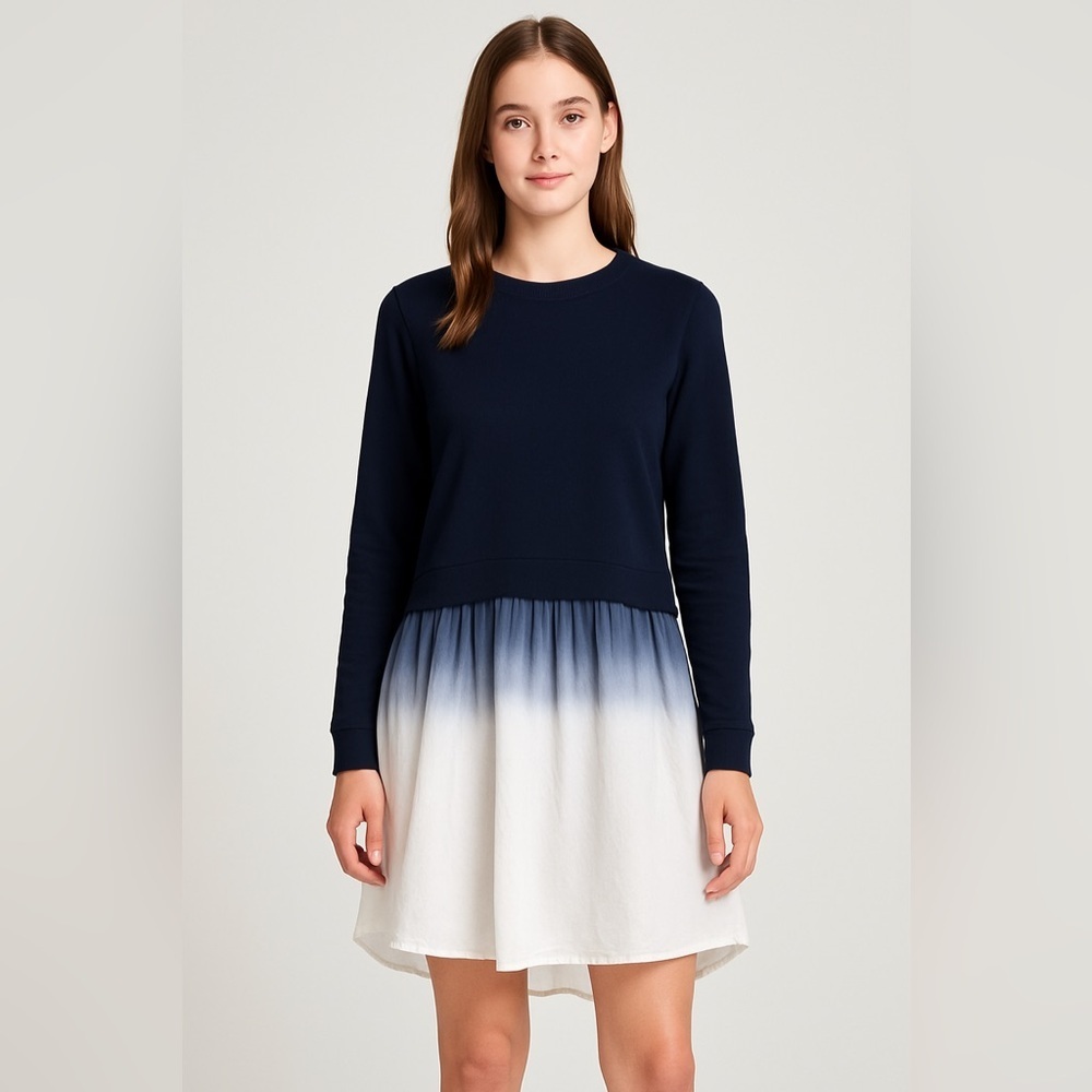 🌟 Clu Women’s Crew Neck  Hem Pullover – Navy Blue, and White🌟